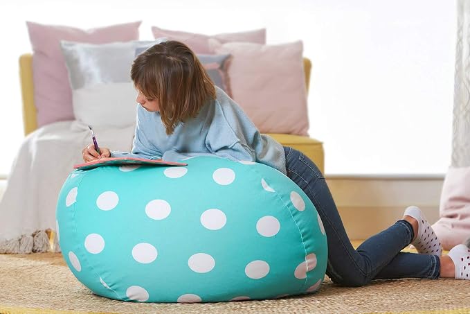 Aubliss Stuffed Animal Bean Bag Storage Chair, Beanbag Covers Only | for Organizing Plush Toys, Turns into Bean Bag Seat for Kids When Filled, Medium 32"-Canvas Dot Light Aqua - Image 5