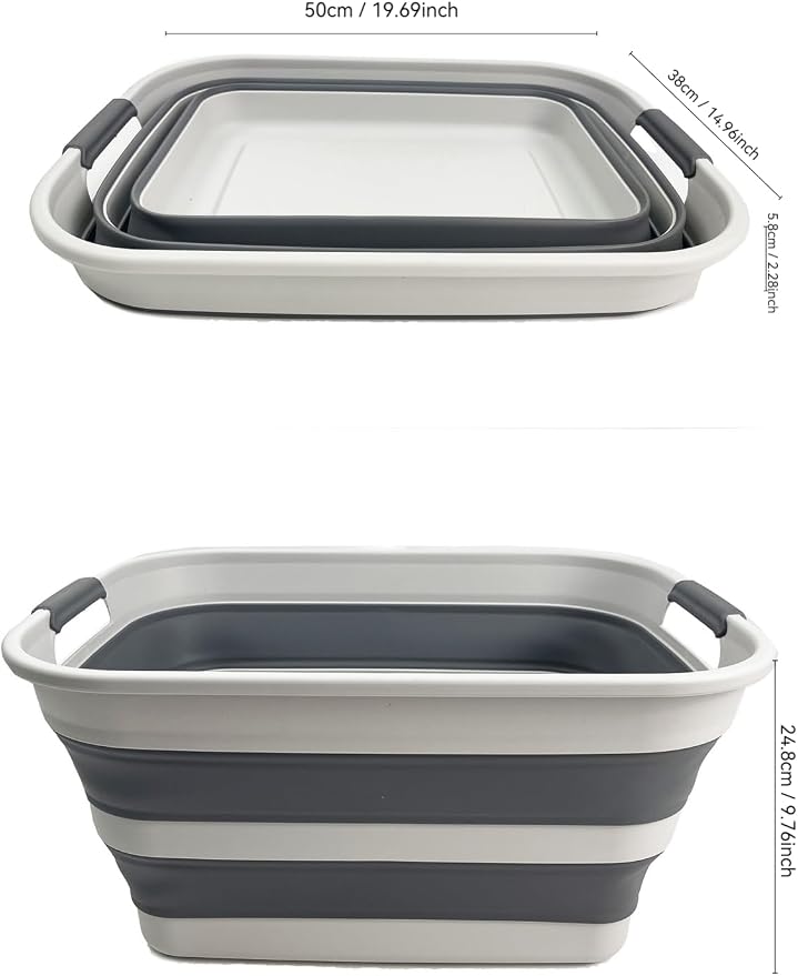 SAMMART Set of 2 Collapsible Plastic Laundry Basket - Foldable Pop Up Storage Container/Organizer - Portable Washing Tub - Space Saving Hamper/Basket (Grey/Steel Grey, 27L) - Image 4