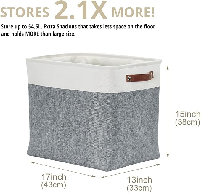 DECOMOMO Extra Large Storage Baskets, 54.5L Fabric Storage Bins 3 Pack | XXXL Storage Baskets for Shelves, Linen Closet Organizers (Slate Grey & White,17" x 13" x 15" ) - Image 5