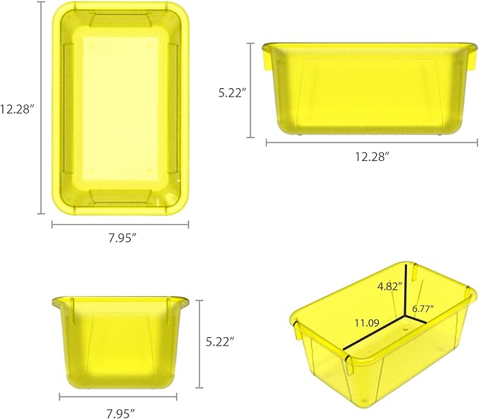 Storex Small Cubby Bins – Plastic Storage Containers for Classroom with Non-Snap Lid, 12.2 x 7.8 x 5.1 inches, Tint Yellow, 5-Pack (62482U05C) - Image 9