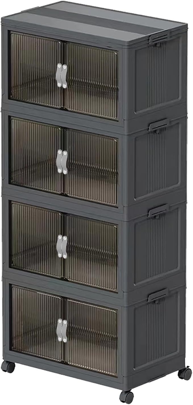 Collapsible Storage Bins with Lids Dark Grey Stackable Plastic Organizers for Clothes, Decor, Craft Supplies & Home Storage by Unknown