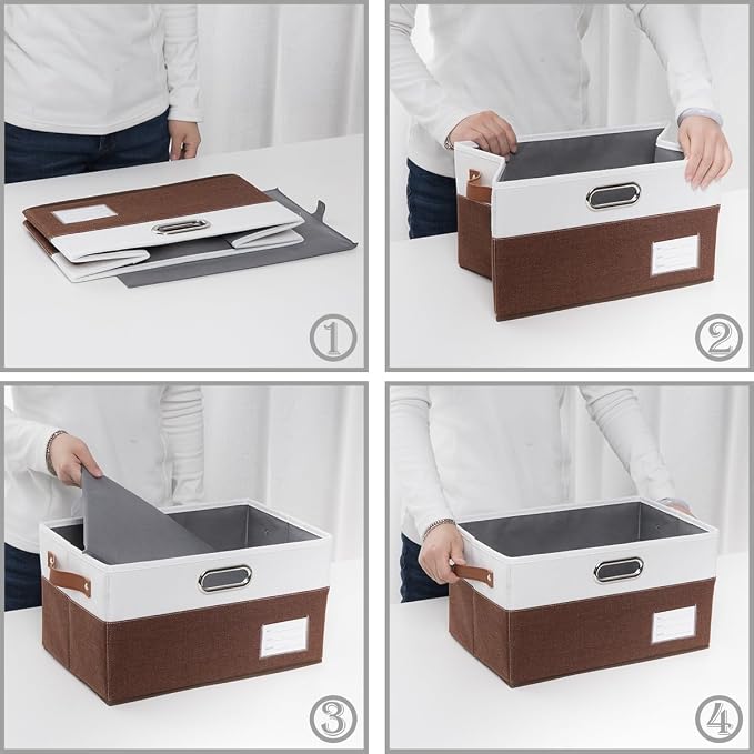 Foldable Storage Bins with Handles [3-Pack] Fabric Collapsible Storage Boxes Baskets Cubes Containers with Handles for Closet Living Room Bedroom (Brown & White 14.9x9.8x8.3'') - Image 5