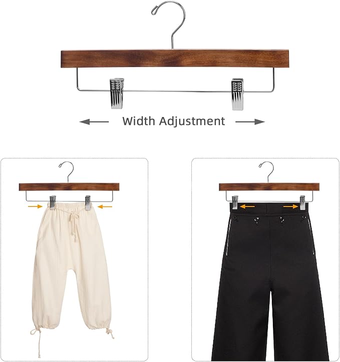Nature Smile Deluxe Wooden Pants Hangers, Retro Pack of 28 | Solid Wood Bottom, Jeans Hanger, Skirt Hanger, 2-Adjustable Clips - Image 8