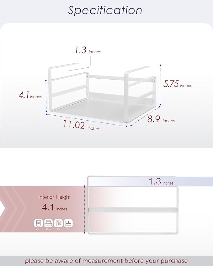 Nxconsu Under Shelf Basket 2 Pack, Cabinet Storage Organizer, 11" White | Solid Metal Bottom Holds Up to 15 lb with No Drilling for Kitchen Cupboard Pantry Bookshelf Closet Laundry and Bath - Image 2