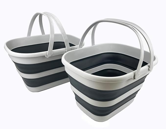 SAMMART Collapsible Tub with Handle 17L (4.5 Gallons) Set of 2 - Portable Picnic Basket/Crate - Foldable Storage Container for Dishes Washing, Camping and Home by SAMMART