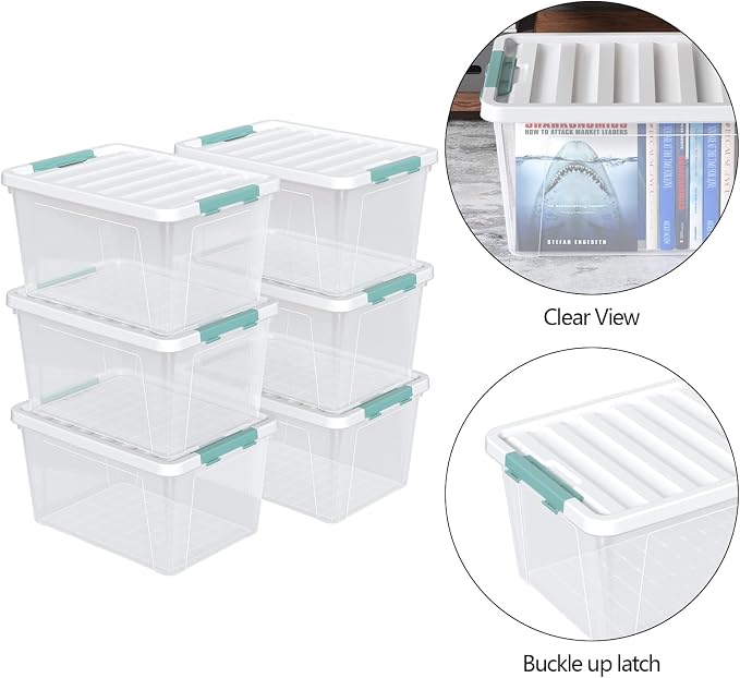 Gainhope 6 Pack 35 L Clear Plastic Storage Bin, Latch Storage Box with Lid - Image 3