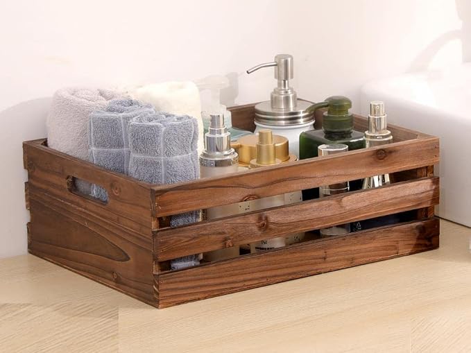 Wood Crates For Storage,Decorative Vintage Brown Wooden Crates For Display | Handmade Solid Wood Boxes,Set Of 3 Rustic Black Wooden Crate. (vintage brown) - Image 4