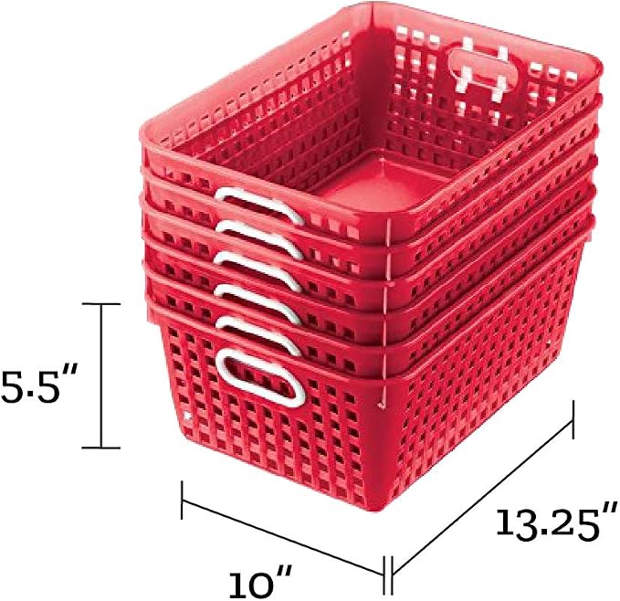 Really Good Stuff Large Plastic Book Baskets, 13.25" by 10" by 5.5"-12-Pack | Red, Classroom Library Organizer, Storage, Multi-Purpose Organizer Basket - Image 4