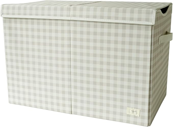 3 Sprouts Recycled Fabric Toy Chest, Extra Large, With Lid, Gingham Beige | Recycled fabric, Extra large storage box, Lid included, Collapsible, Sturdy toy bins, Kids bedroom or playroom, Lightweight by 3Sprouts