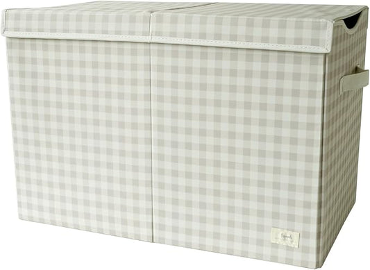 3 Sprouts Recycled Fabric Toy Chest, Extra Large, With Lid, Gingham Beige | Recycled fabric, Extra large storage box, Lid included, Collapsible, Sturdy toy bins, Kids bedroom or playroom, Lightweight by 3Sprouts