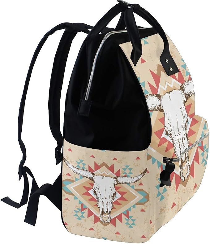 Large Capacity Baby Diaper Bag Cow Skull Durable Multi Function Travel Backpack - Image 3