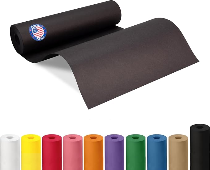 12" x 1200" (100 feet) Black Kraft Paper Roll - USA-Made Quality Craft Paper for Gift Wrapping, Kids' Arts & Crafts, School Projects - 100% Recycled Natural Material 50lb Thickness by IDL Packaging by IDLPackaging