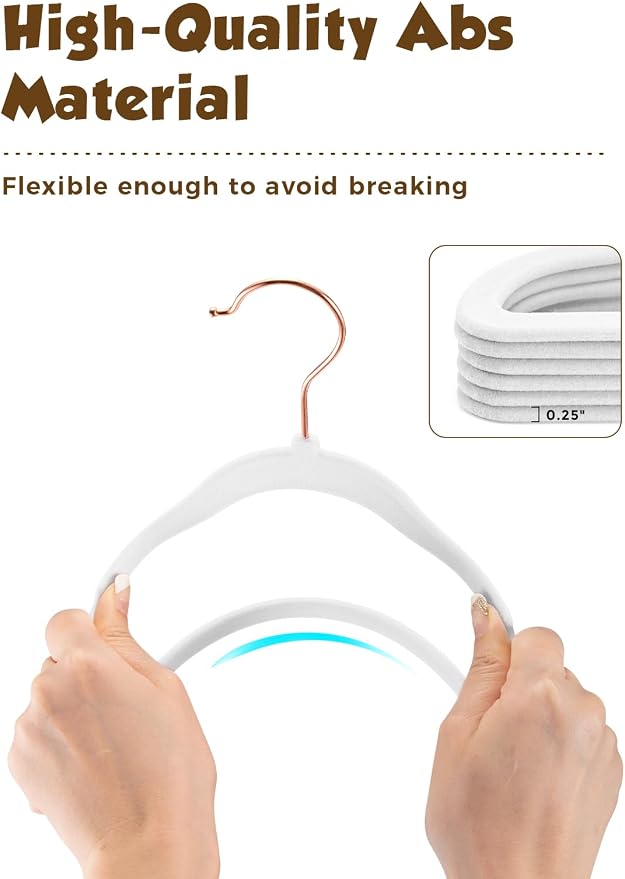 Kids Velvet Hangers 50 Pack, 14 Inch Premium Non Slip Kids Felt Hangers for Closet, Space Saving Toddler Clothes Hanger for Youth's Childrens' Clothes (Rose Gold Hook)- White | Premium Kids Hangers for Closet Storage, Space Saving Toddler Clothes Hange... - Image 8