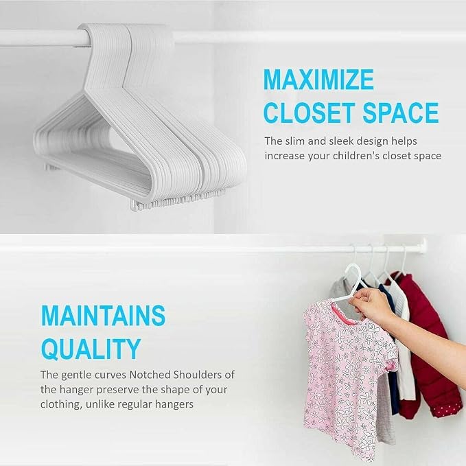 MYJ Plastic Kids Hangers for Clothes (Pack of 40) - Durable and Slim Baby Hangers - Space Saving Children's Hangers for Clothes - Infant Hangers & Kids Coat Hangers - Image 7