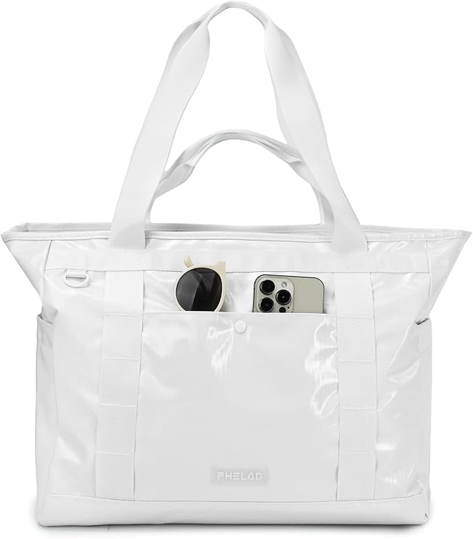 FHELAD Extra Large Glossy Tote Bag for Women, Beach Shoulder Bag 25L | Waterproof Sandproof, 15.6" Laptop Compartment, Luggage Strap, Work, Travel by FHELAD