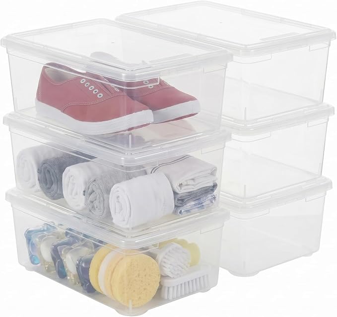 Shoe Storage Box Plastic Stackable Storage Containers for Shoes | Close,Stackable,Widely Used,See Through,Easy to Clean,Durable,Clear,Handle by Naivees