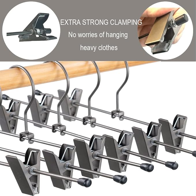 Pants Hangers 13.8" Dark Grey Skirt Clothes Rack with Clips Metal Clips Trousers Hanger Space Saving Slacks Hangers Durable and Sturdy Pants Display 30 Pack - Image 2