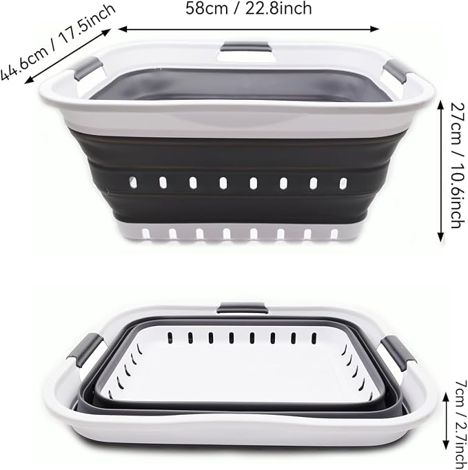 SAMMART 42L (11 gallon) Collapsible Plastic Laundry Basket - Foldable Pop Up Storage Container/Organizer - Portable Basket - Space Saving Hamper/Basket (2, White/Dark Grey) - Image 5