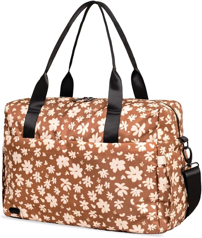 Austin Carry-On Travel Duffel Bag for Women, 18” Weekender Bag with Laptop Sleeve, Durable Material, and Trolley Sleeve, Ideal for Work, Gym, and Overnight Trips (Terracotta Blossom) by Jadyn
