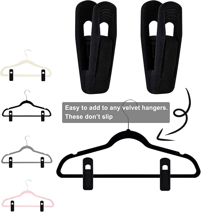 TOFIIGREM Black Velvet Hanger Clips (60-Pack), Strong Finger Clips for Velvet Hangers, Skirt Hanger Clips Fit for Flocking Hangers - Image 4