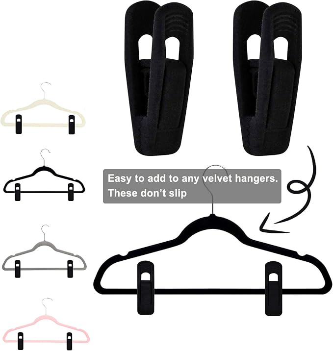 TOFIIGREM Black Velvet Hangers Clips 50 PCS, Non-Slip Velvet Clips for Suit Pant Skirt Hanger, Strong Finger Clips Perfect for Thin Flocking Hangers - Image 2