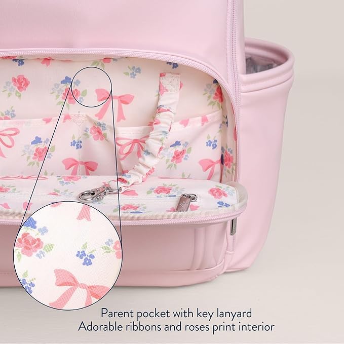 Itzy Ritzy Boss Plus Diaper Bag Backpack with 19 Pockets (Ribbons & Bows) | Large Diaper Bag Backpack Includes 2 Insulated Bottle Pockets, Changing Pad, Stroller Clips, Padded Straps, Travel-Ready - Image 10