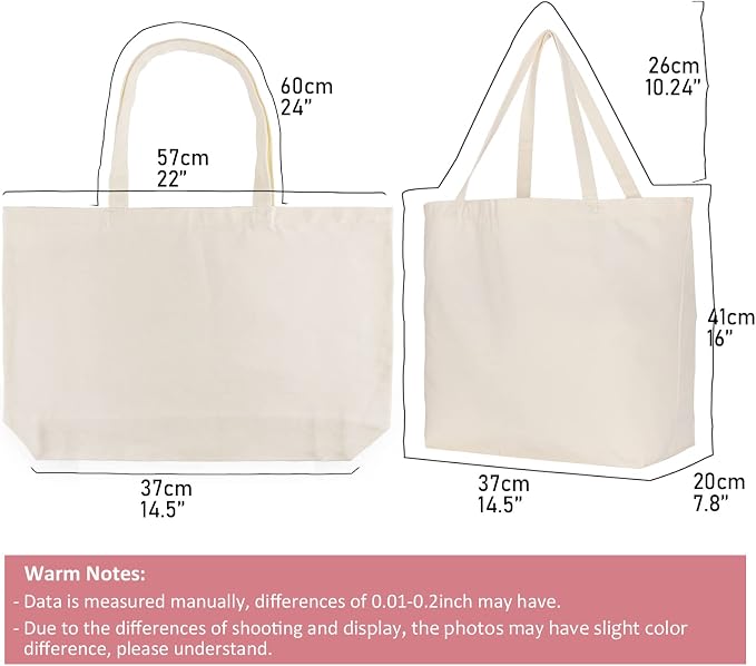 Koolmox Tote Bag Bulk with Zipper, 6-Pack 22x16x7.8'' Beige Tote Bag, 12Oz Durable Grocery Tote with Reinforced Handles and Wide Bottom for Grocery Shopping Bags Washable and Reusable Carry All Bags - Image 5