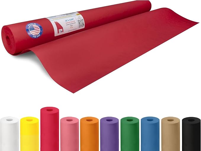 Red Kraft Paper Roll 36" x 2160" (180 feet) - USA-Made Craft Paper Roll 50lb Thickness for Art - Red Wrapping Paper for Gift Wrapping & Moving - High-Density Roll for School by IDL Packaging by IDLPackaging