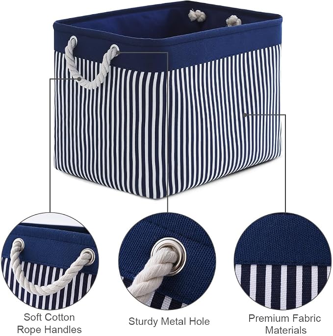 TcaFmac Organization and Storage Basket for Shelves - Large 2 Pack 16x12x12 inch Fabric Storage Cubes, Collapsible Storage Bins for Gift Closet Cloth Toy Books Kids (Navy Patchwork) - Image 7