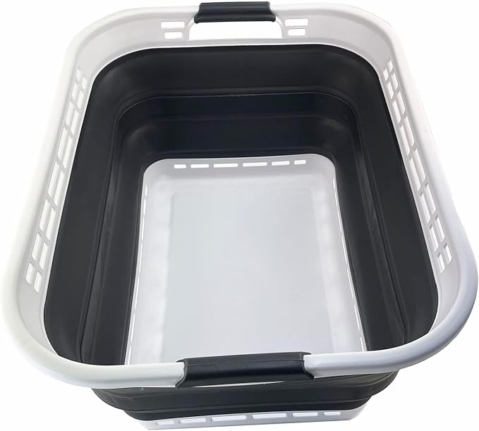 SAMMART 42L (11 Galloons) Collapsible Plastic Laundry Basket - Foldable Pop Up Storage Container/Organizer - Portable Washing Tub - Space Saving Hamper/Basket (White/Asphalt) by SAMMART