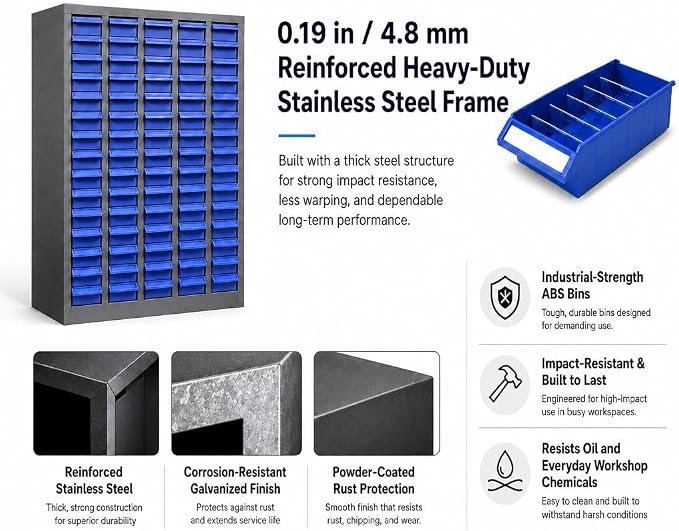75-Drawer Parts Cabinet, Bolt Organizer with ABS Drawers & Dividers, Garage | Nut and Bolt Organizer for Workshop, 5 Dividers, 200 Label Stickers, Home and Office, Anti-slip stop, Flexible Classification - Image 3