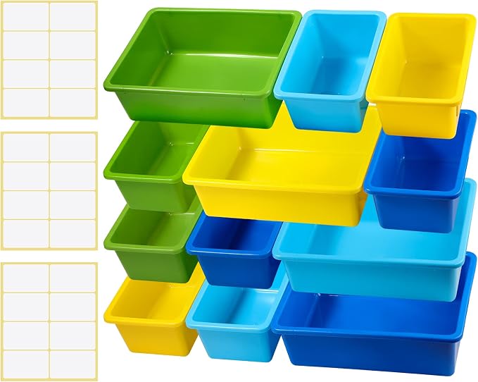 Zonon 12 Pcs Plastic Cubby Bins Office Storage Container Storage Bins Plastic Organization with 1 Pack Self Adhesive Label for Library Office Home Nursery(Cute Colors) - Image 2