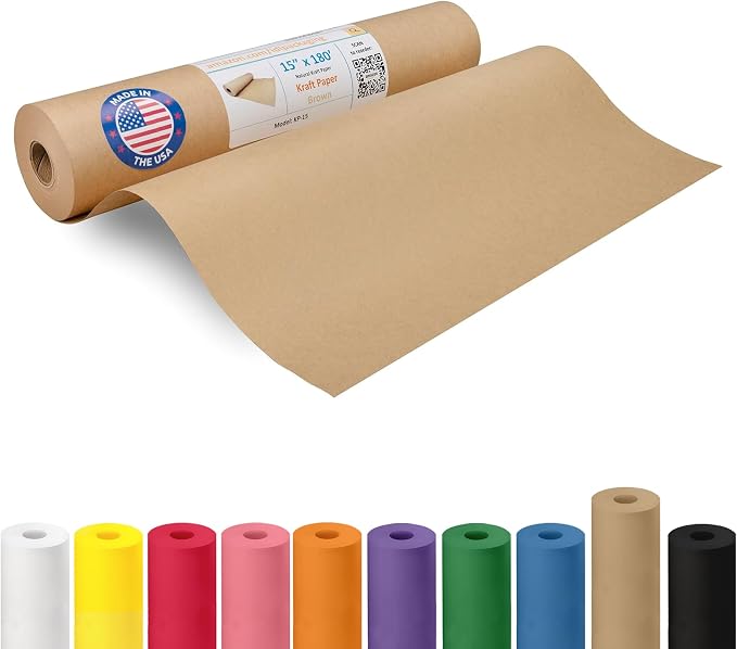 Brown Paper Roll 15" x 2160" (180 feet) - USA-Made Kraft Paper 30lb Thickness for Packing, Moving, Shipping, Wrapping, and Crafts/Arts - 100% Recycled Natural Material by IDL Packaging by IDLPackaging