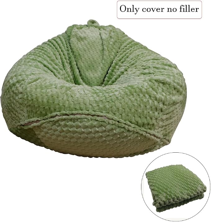 Soft Bean Bag Chair Cover No Filler Sofa Cover Storage Washable Bean Bag Cover Organizing Children Plush Toys for Living Room Bedroom (Green, 4 feet-43.3"*43.3"*27.6") - Image 4