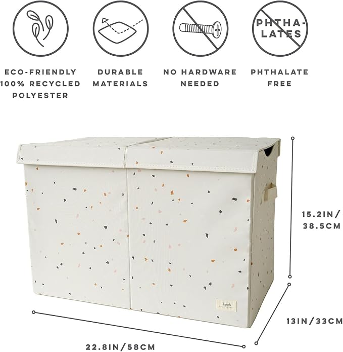 3 Sprouts Recycled Fabric Toy Chest, Extra Large, With Lid, Terrazzo Cream | Recycled fabric, Extra large storage box, Lid included, Collapsible, Sturdy toy bins, Kids bedroom or playroom, Lightweight - Image 2