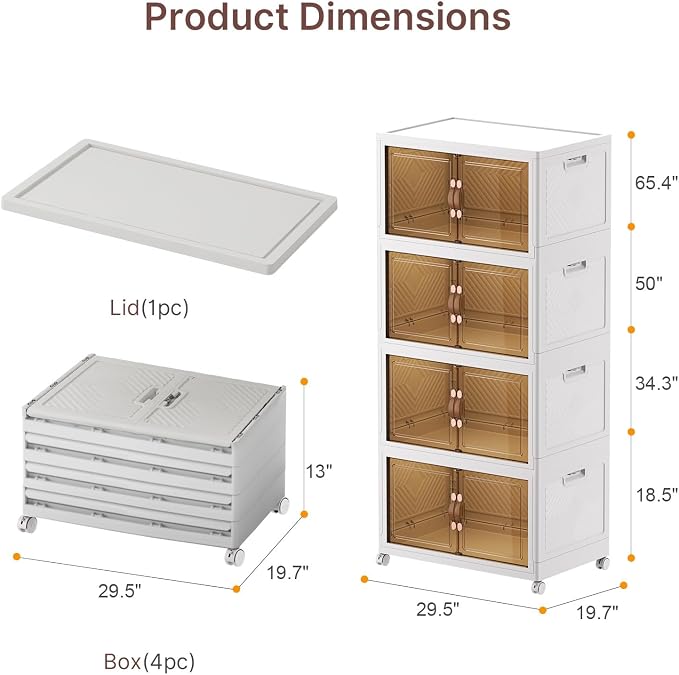 Stackable Storage Bins with Lids, 720QT Lockable Storage Cabinet | Folding Storage Box with Doors and Wheels, Collapsible Plastic Drawers for Home, Garage, Office - Image 2