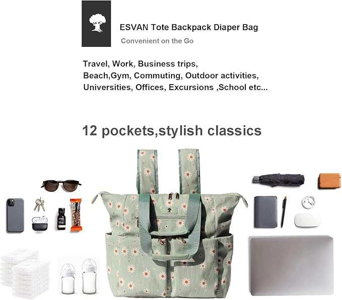 Diaper Tote Bag Totepack Backpack 2 in 1 for Women Multifunctional Large Capacity with Insulated Pockets Travel | Multifunctional - Image 4