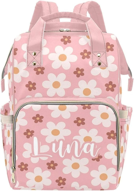 Custom Name Diaper Bag Backpack – Pink Flower Personalized Baby Nappy Bag with Insulated Bottle Holders – Waterproof Large Capacity Travel Backpack Gift for Parents by Unknown