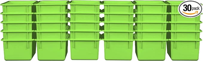 Wood Designs Cubby Storage Bin, Heavy Duty Plastic Containers for Kids Lime Green Cubby Tray Set of 30 by Unknown