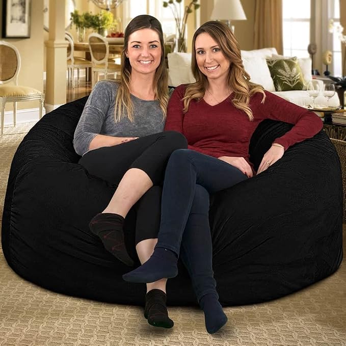 ULTIMATE SACK | 5 Ft Bean Bag Chair Replacement Cover Only | Black Fur | Removable Washable Cover only - Image 8