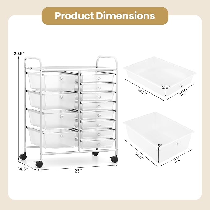 RELAX4LIFE 12-Drawer Rolling Storage Cart - Mobile Utility Drawer Carts with Wheels, Craft Organizers Cart for Organization and Storage, Classroom, School, Office, Home - Image 3