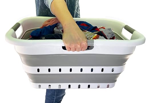 SAMMART 41L (10.8 Gallons) Collapsible 3 Handled Plastic Laundry Basket - Foldable Pop Up Storage Container/Organizer - Space Saving Hamper/Basket (1, White/Grey) - Image 5