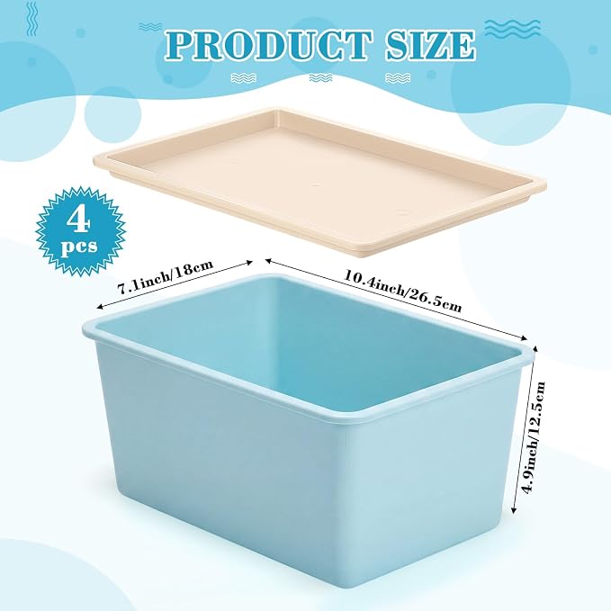 4 Pcs Storage Bins with Lids, Red, Green, Yellow, Blue, Small | Plastic Stackable Organizing Containers, Heavy Duty Storage Boxes for Classroom Room Shelves, Christmas Ornaments Baskets - Image 2