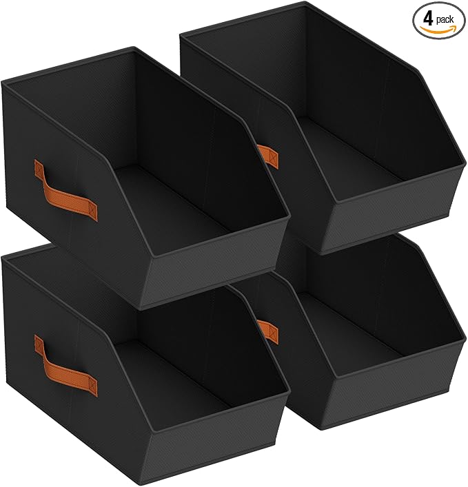 Large Closet Storage Cubes - Closet Storage Bins with Dual Handles for Clothes, Towels, Toys, Shelf Organizer Bins for Bedroom, Nursery, Shelves, Small Spaces, Black, 4 Pack by Homsorout