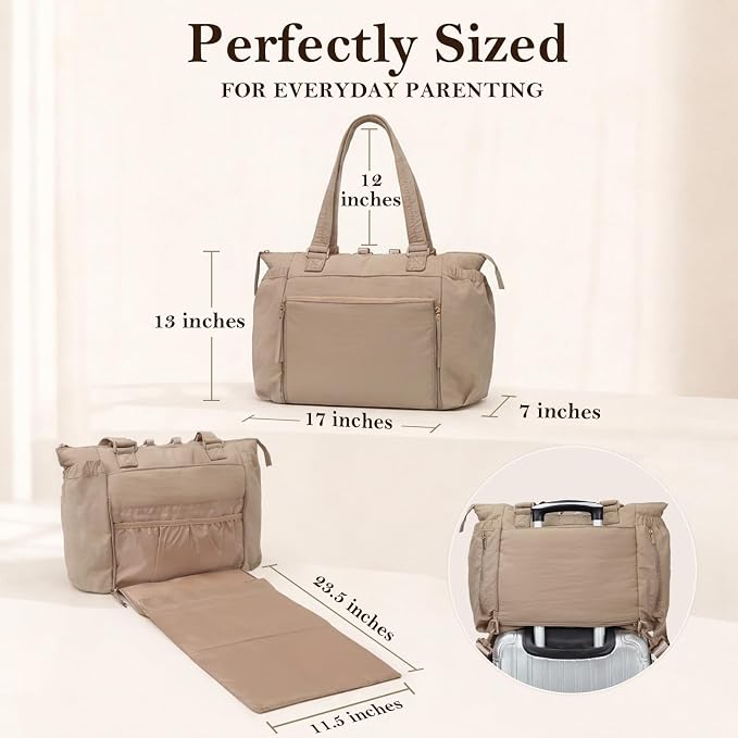 MOMINSIDE Diaper Bag Tote with Changing Station Convertible Diaper Bag Backpack Tote pañaleras para bebe Large Baby Bag, Hospital Bag Mommy Bag Travel Diaper Bag for Mom,16 Pockets, Khaki - Image 5