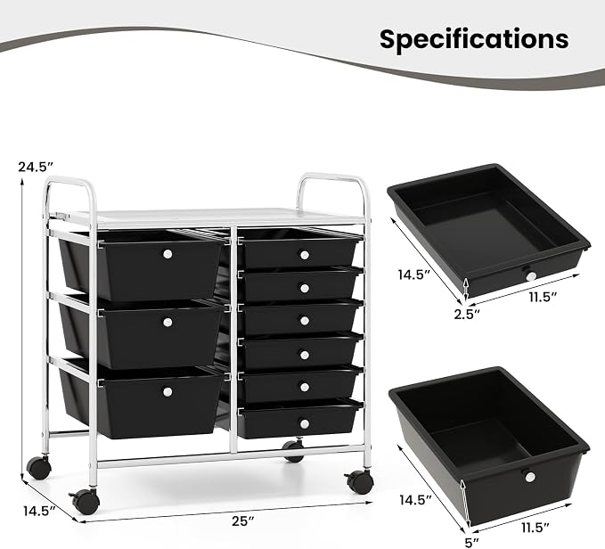 Giantex 9 Drawers Rolling Cart, Classroom Organizers, Storage Cart with Wheels, for Teacher Office Home School Supplies Tool Craft Art Paper, Black - Image 3