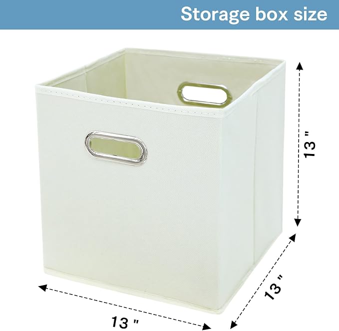 Fabric Cubby Storage Bins,13x13x13 Inches ,Cube Organizer Bin Foldable Storage Boxes with Dual Handles Fabric Organizer Box and collapsible Storage basket,Set of 8,Creamy-White - Image 2