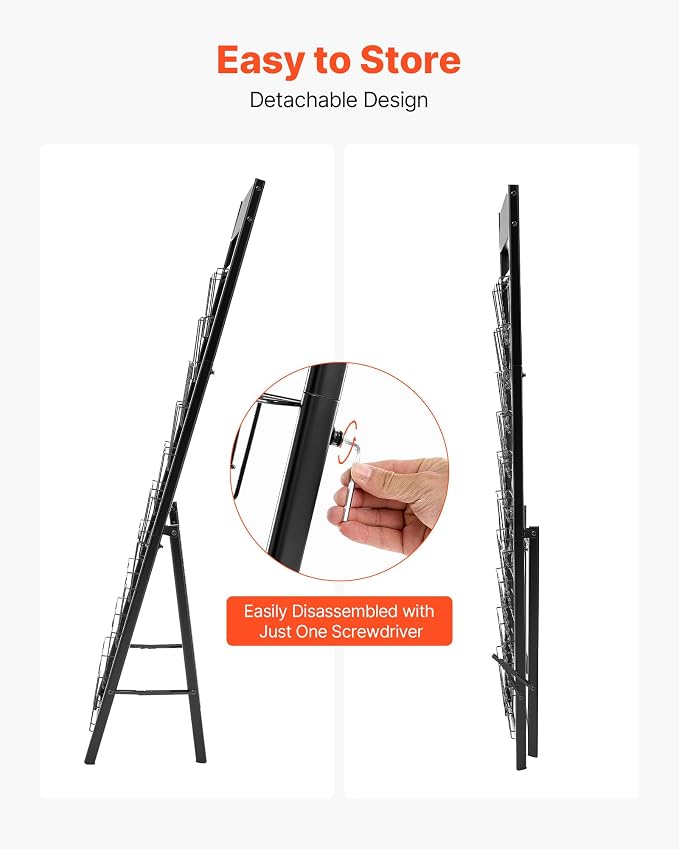 VEVOR Brochure Display Rack, 20 Pockets Magazine Literature Display Stand, Portable Floor Standing Magazine Rack, Metal Newspaper Catalog Holders for Shop, Exhibitions, Office, Trade Show, Black - Image 4