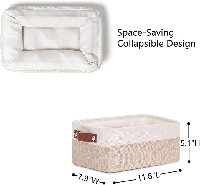 DULLEMELO Small Storage Bins, Storage Baskets for Organizing, Collapsible Rectangular Fabric Baskets for Shelves, Closets, Nursery, Home, Office, Empty Gift Baskets (6-Pack, White&Khaki) - Image 4