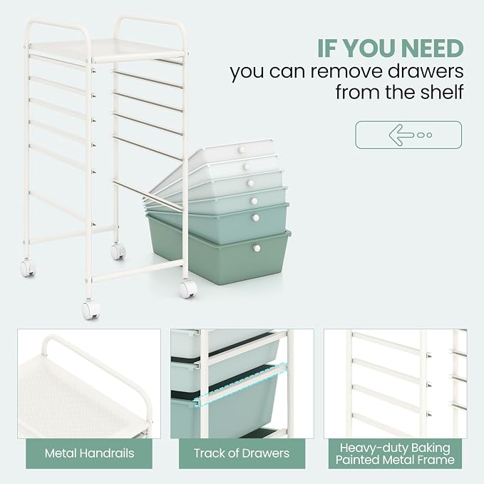Giantex 6 Storage Drawer Cart Rolling Organizer Cart for Tools Scrapbook Paper Home Office School Multipurpose Mobile Utility Cart, Green Gradient - Image 8